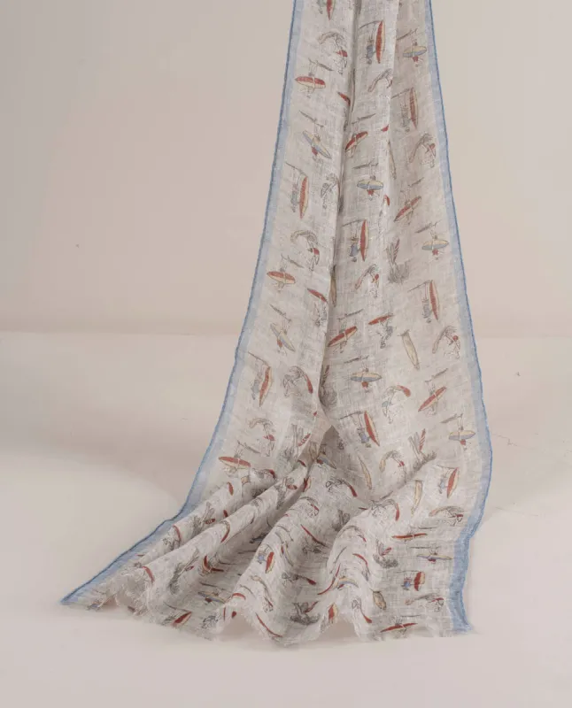 Linen Scarf - Beige Surfing Motif sold by Paolo Albizzati