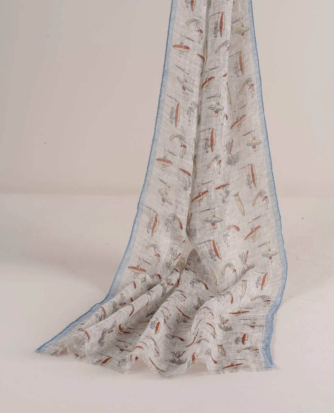 Linen Scarf - Beige Surfing Motif sold by Paolo Albizzati