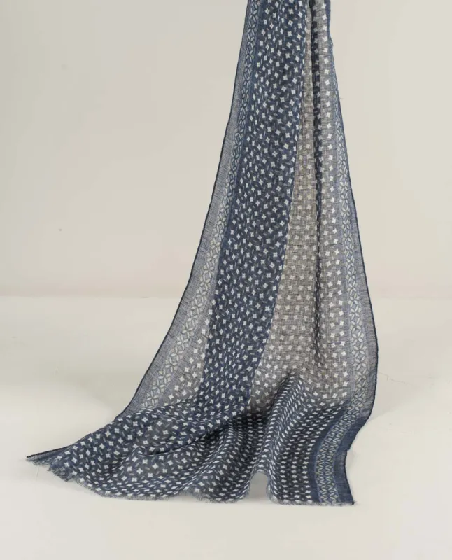 Linen Scarf - Navy Blue Micro Motif sold by Paolo Albizzati