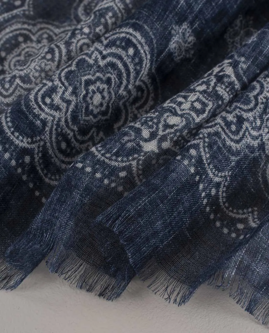 Linen Scarf - Navy Blue Classic Medallion Print sold by Paolo Albizzati product image thumbnail 4