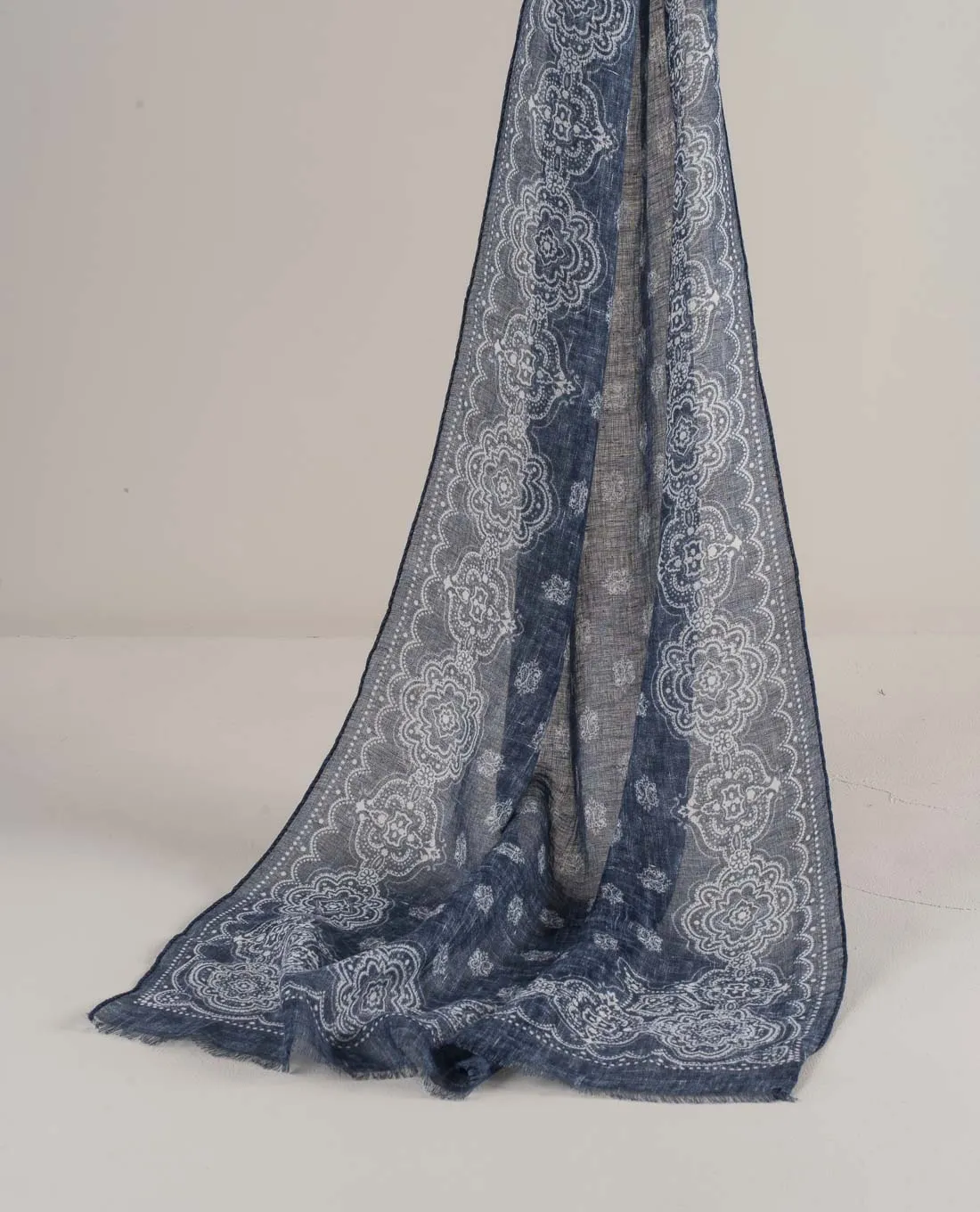 Linen Scarf - Navy Blue Classic Medallion Print sold by Paolo Albizzati