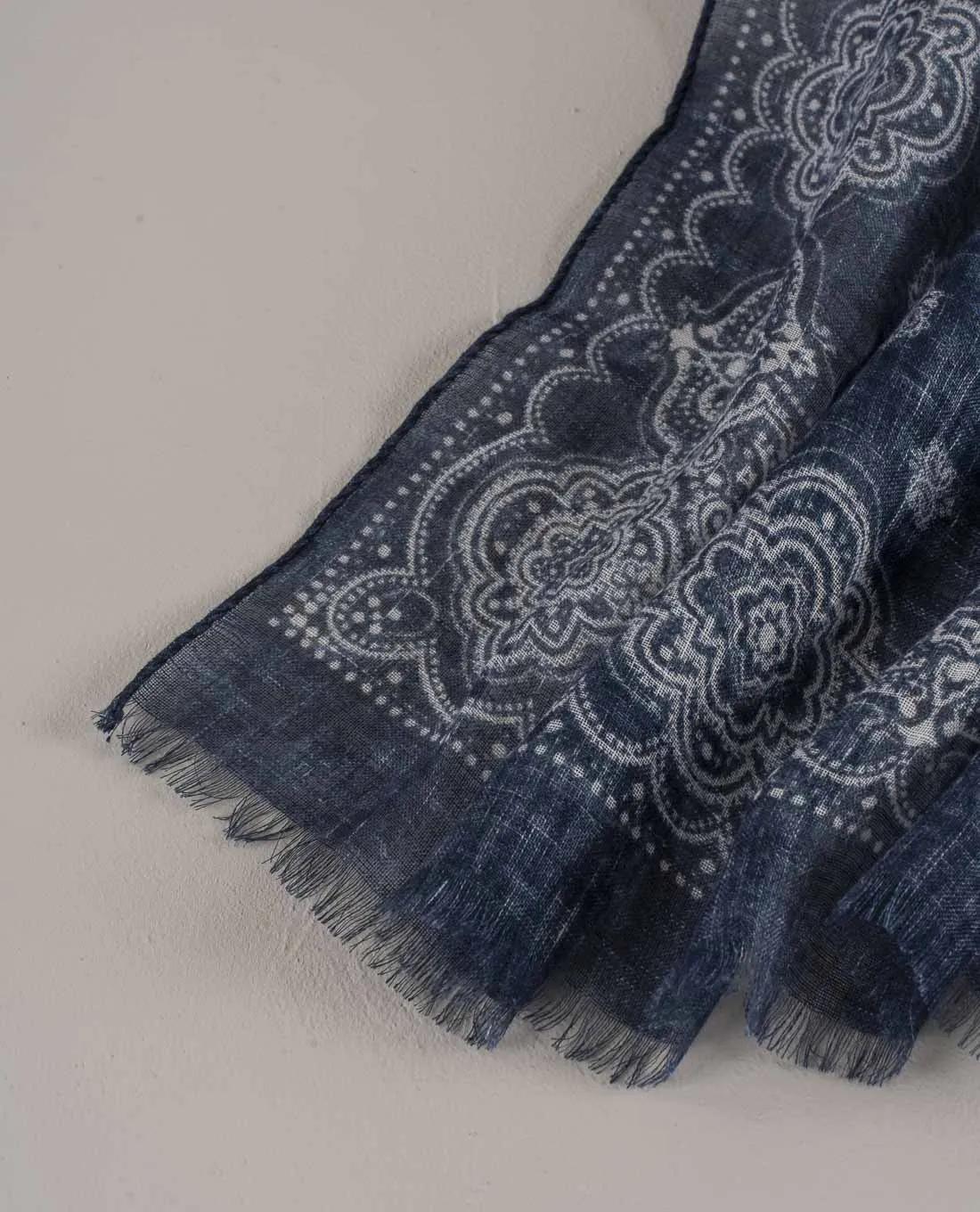 Linen Scarf - Navy Blue Classic Medallion Print sold by Paolo Albizzati product image thumbnail 3