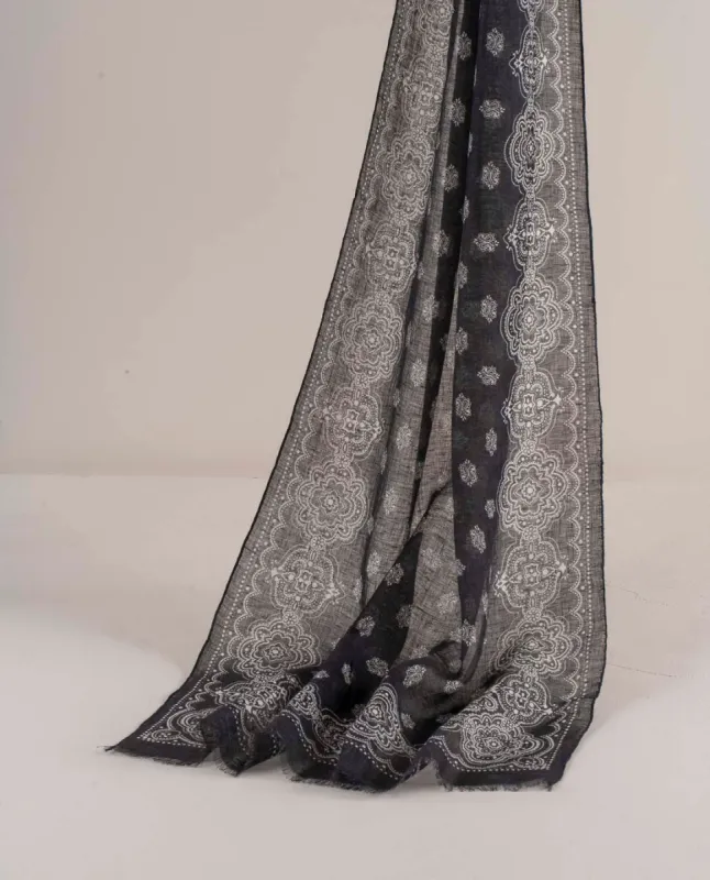 Linen Scarf - Black Classic Medallion Print sold by Paolo Albizzati
