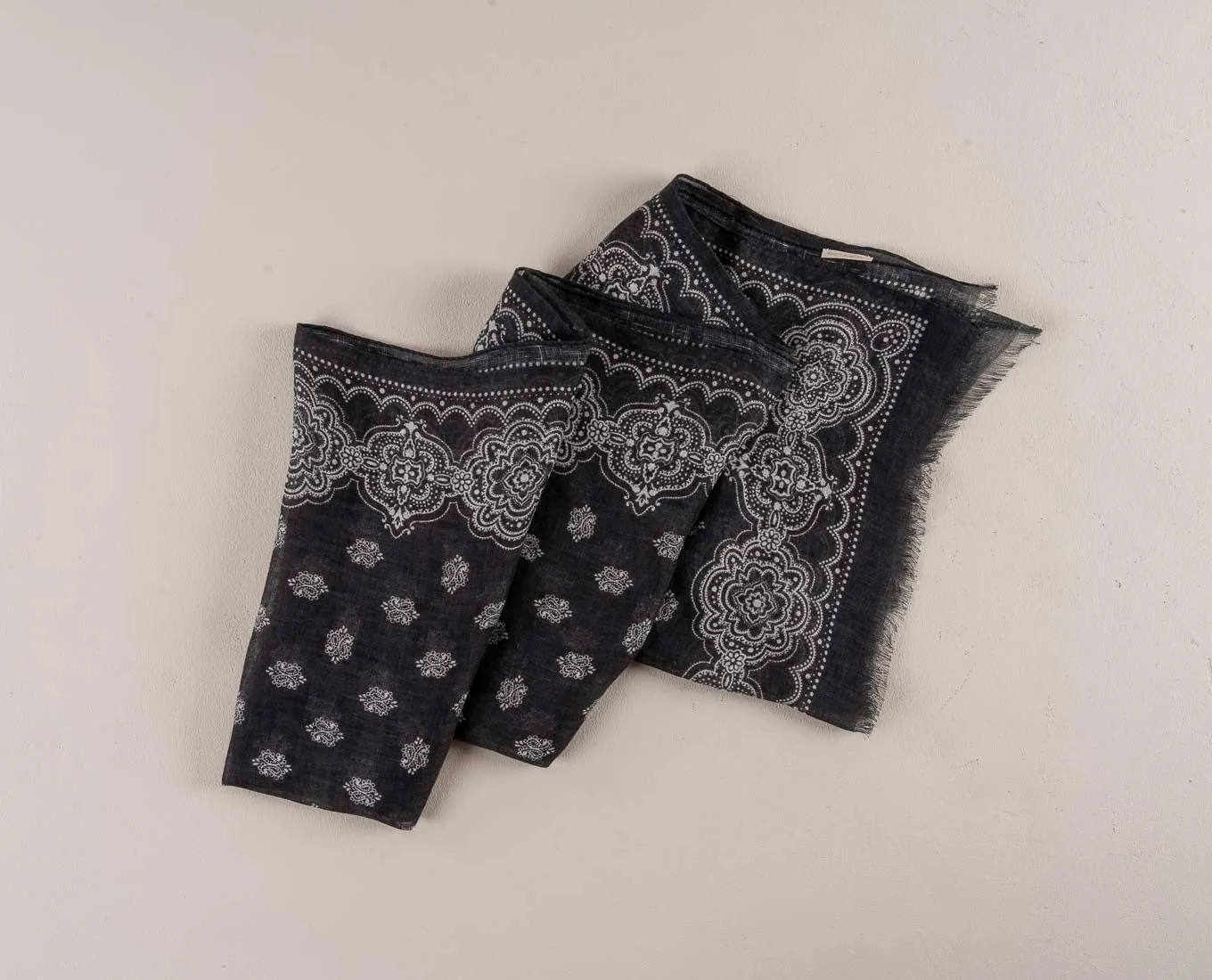 Linen Scarf - Black Classic Medallion Print sold by Paolo Albizzati product image thumbnail 5