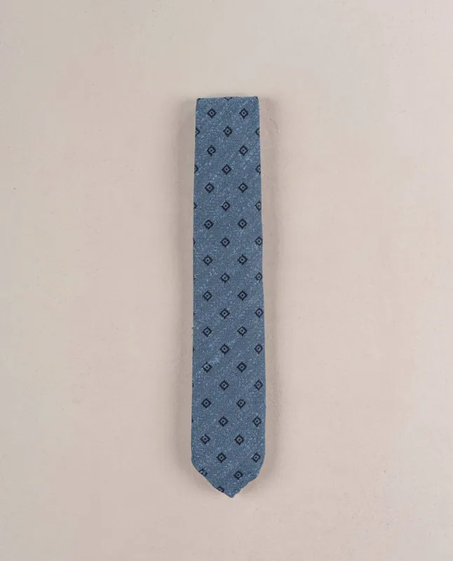 Denim Blue with Navy Micro Motif Shantung Silk Tie - Denim Blue sold by Paolo Albizzati