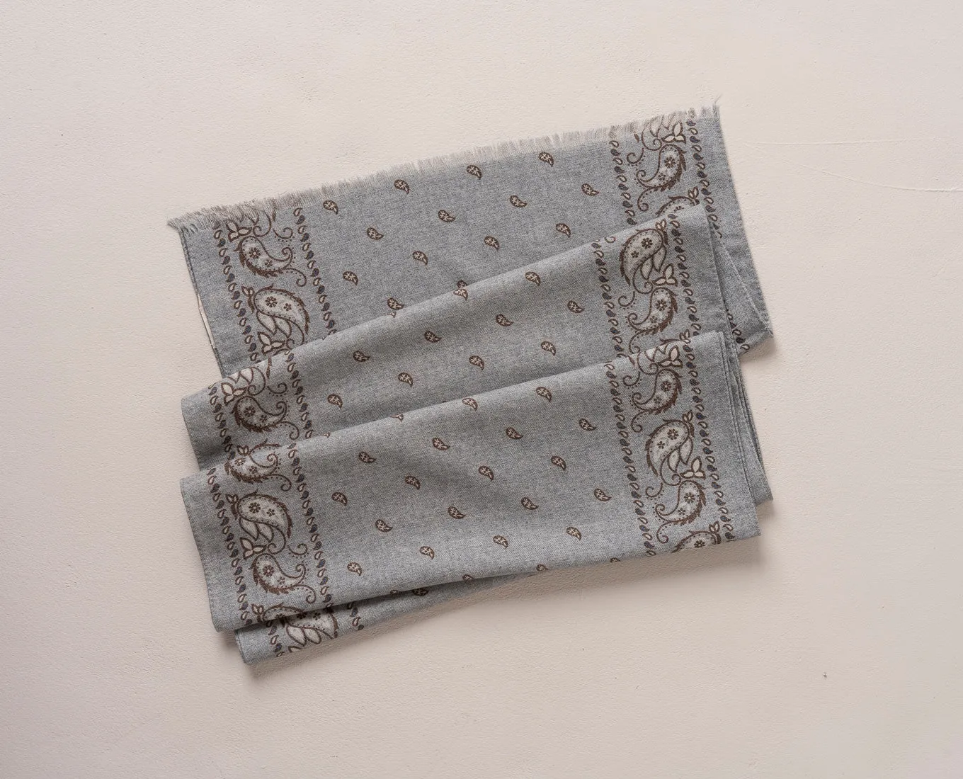 Wool Printed Scarf - Grey Melange Essential Paisley Motif sold by Paolo Albizzati product image thumbnail 5