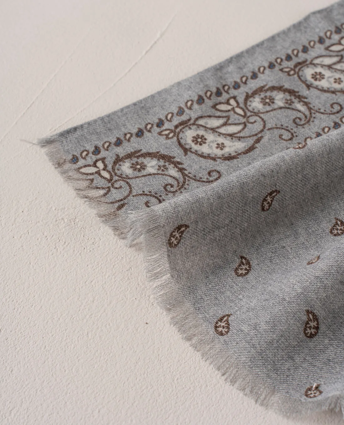 Wool Printed Scarf - Grey Melange Essential Paisley Motif sold by Paolo Albizzati product image thumbnail 2