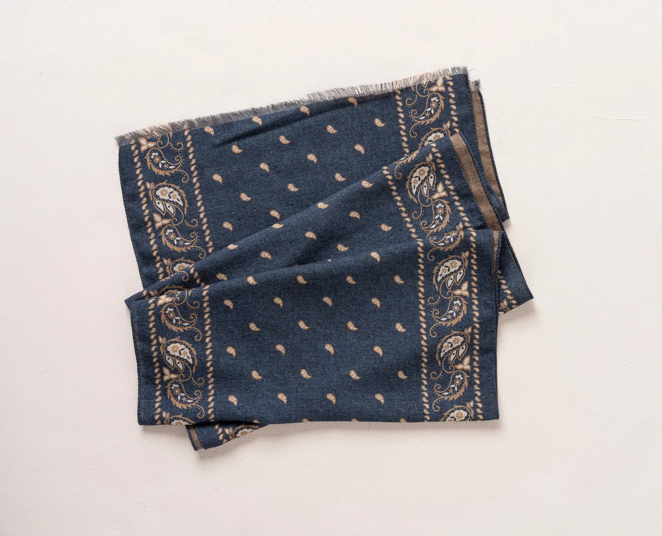 Wool Printed Scarf - Blue Melange Essential Paisley Motif sold by Paolo Albizzati product image thumbnail 4