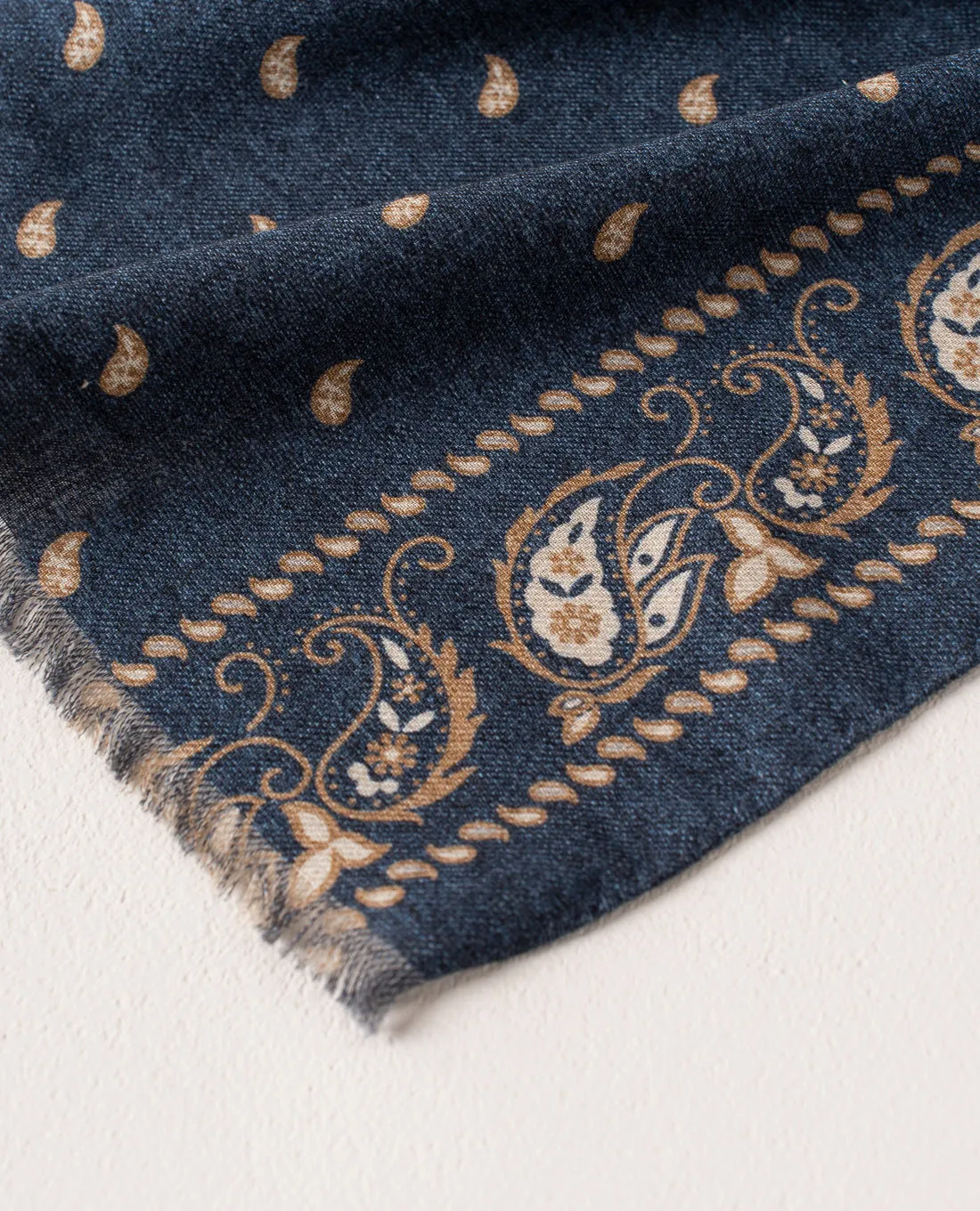 Wool Printed Scarf - Blue Melange Essential Paisley Motif sold by Paolo Albizzati product image thumbnail 2