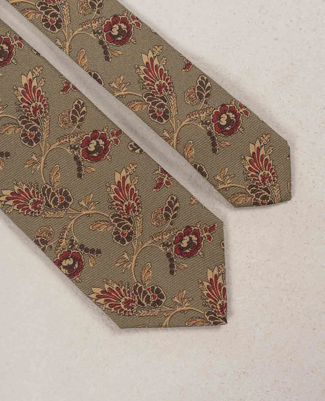 Vintage Floral Print Madder Silk Tie - Khaki green sold by Paolo Albizzati product image thumbnail 4