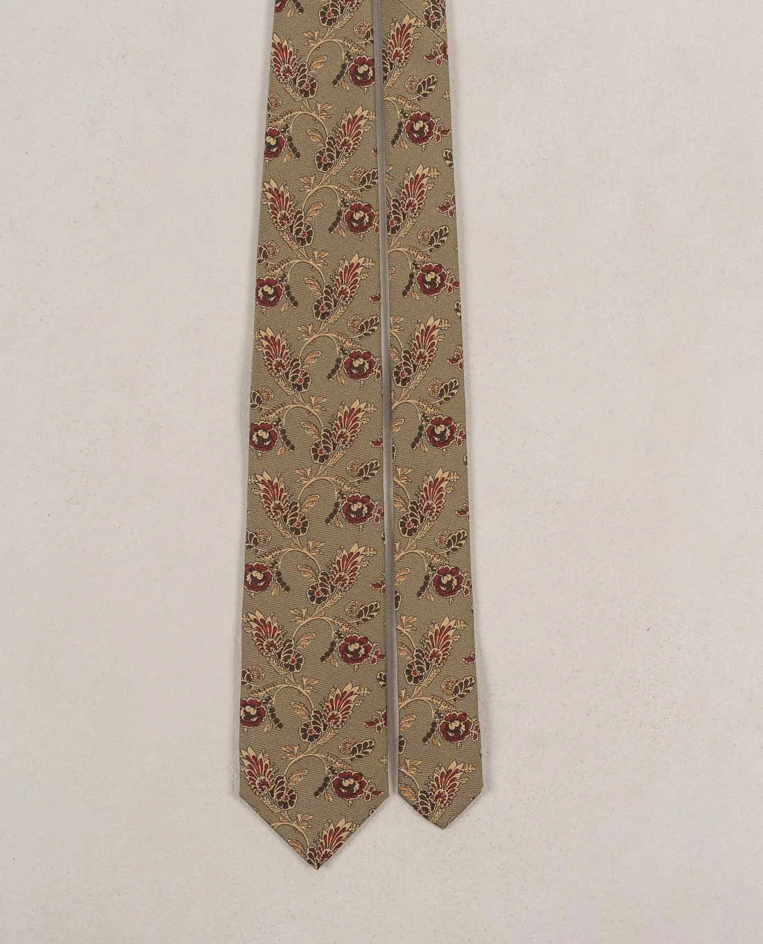 Vintage Floral Print Madder Silk Tie - Khaki green sold by Paolo Albizzati product image thumbnail 2
