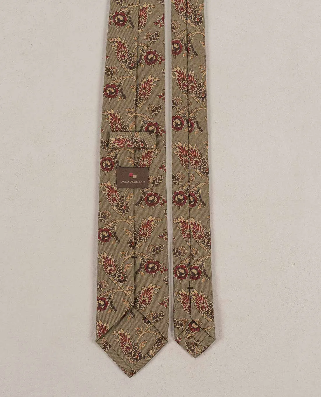 Vintage Floral Print Madder Silk Tie - Khaki green sold by Paolo Albizzati product image thumbnail 5