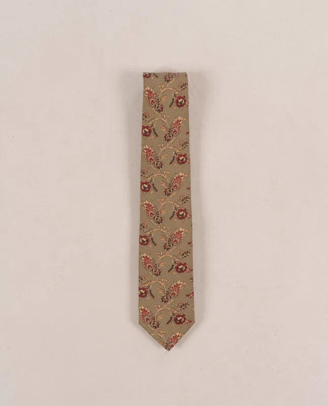 Vintage Floral Print Madder Silk Tie - Khaki green sold by Paolo Albizzati