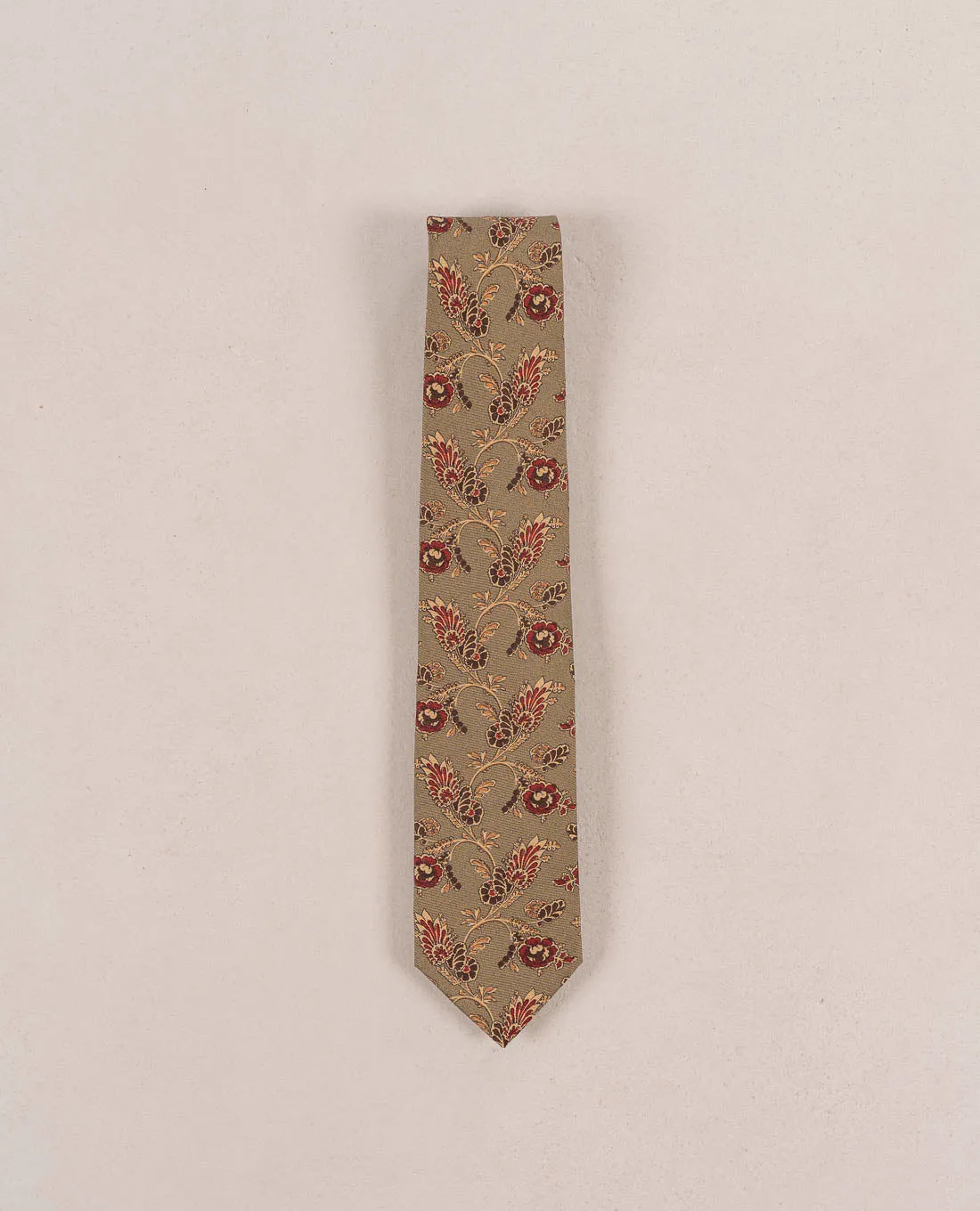 Vintage Floral Print Madder Silk Tie - Khaki green sold by Paolo Albizzati