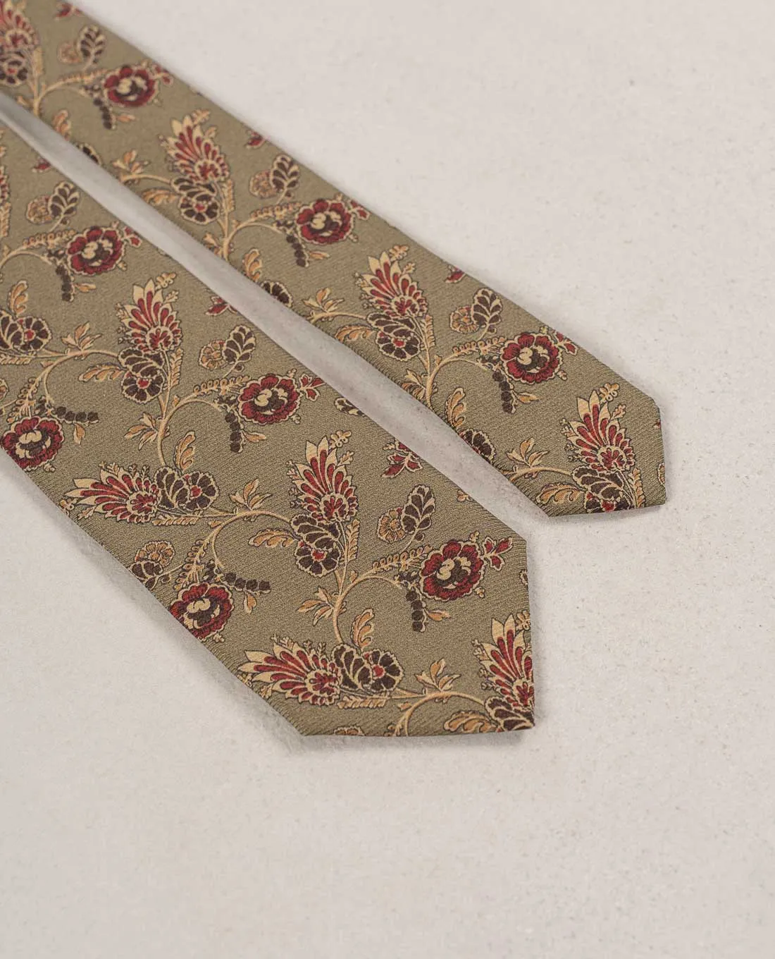 Vintage Floral Print Madder Silk Tie - Khaki green sold by Paolo Albizzati product image thumbnail 3