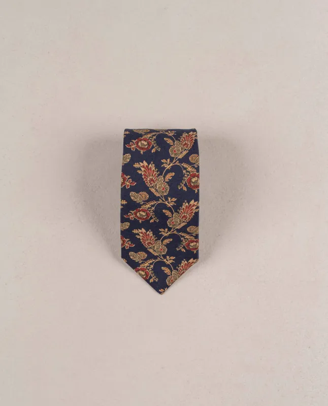 Vintage Floral Print Madder Silk Tie - Navy blue sold by Paolo Albizzati