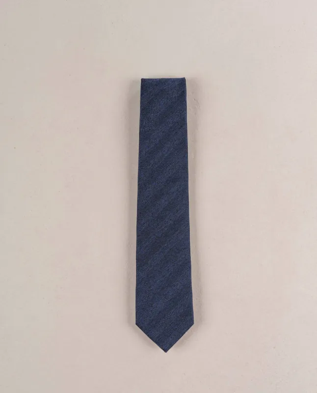 Textured Herringbone Woven Silk Tie-navy blue sold by Paolo Albizzati