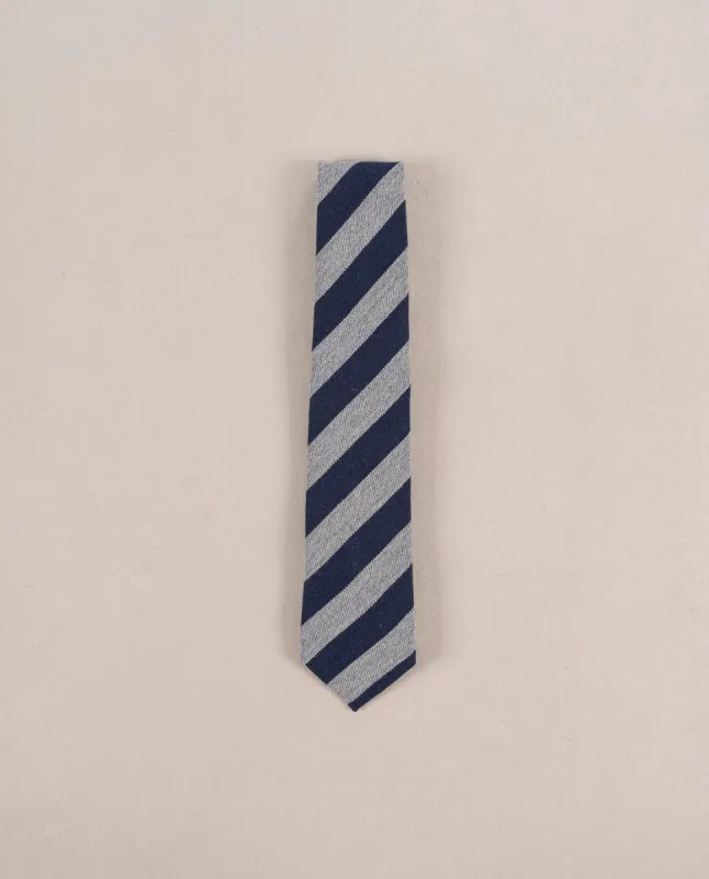 Striped Cashmere Tie - Navy blue and grey sold by Paolo Albizzati