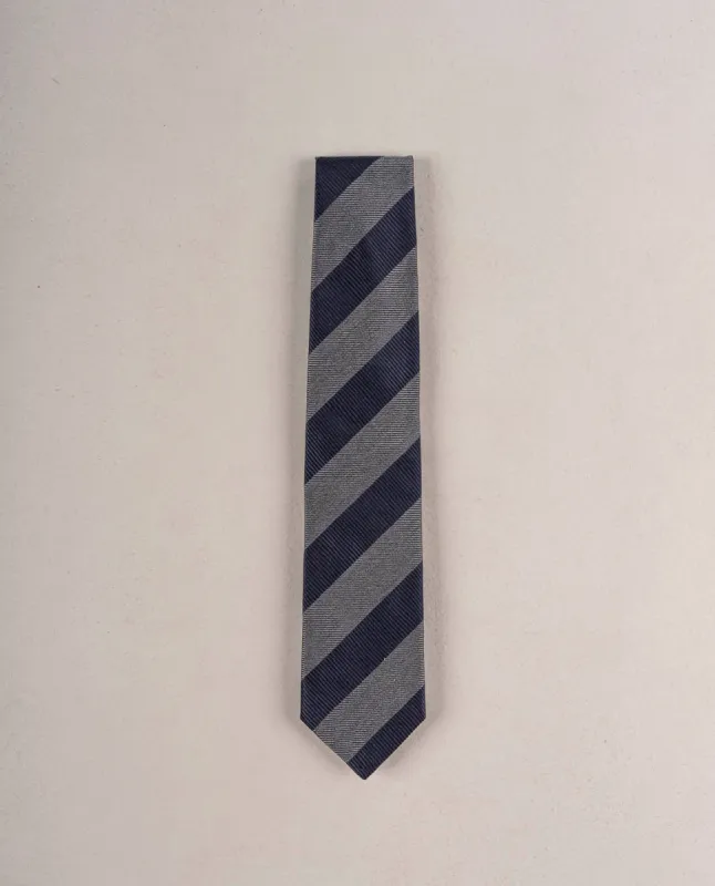 Striped Woven Silk Tie - Navy Blue and Grey sold by Paolo Albizzati