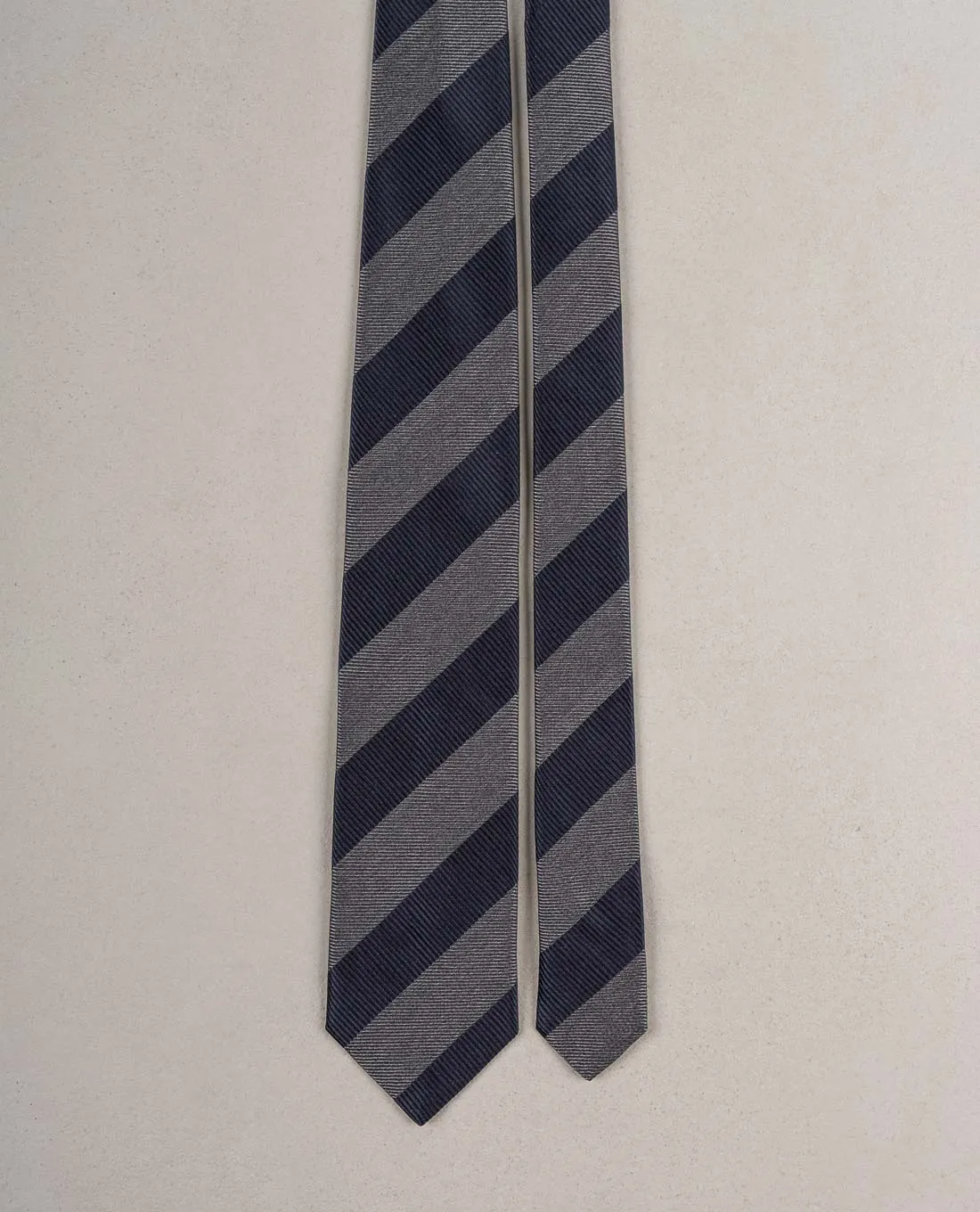 Striped Woven Silk Tie - Navy Blue and Grey sold by Paolo Albizzati product image thumbnail 2