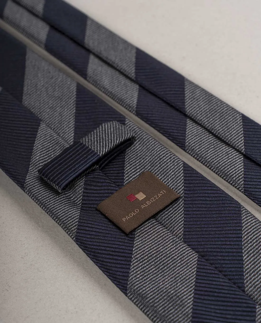 Striped Woven Silk Tie - Navy Blue and Grey sold by Paolo Albizzati product image thumbnail 5