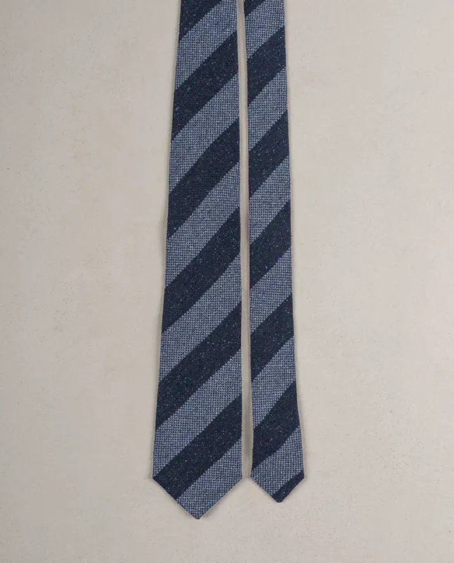 Striped Woven Donegal Silk Tie - Navy blue melange sold by Paolo Albizzati