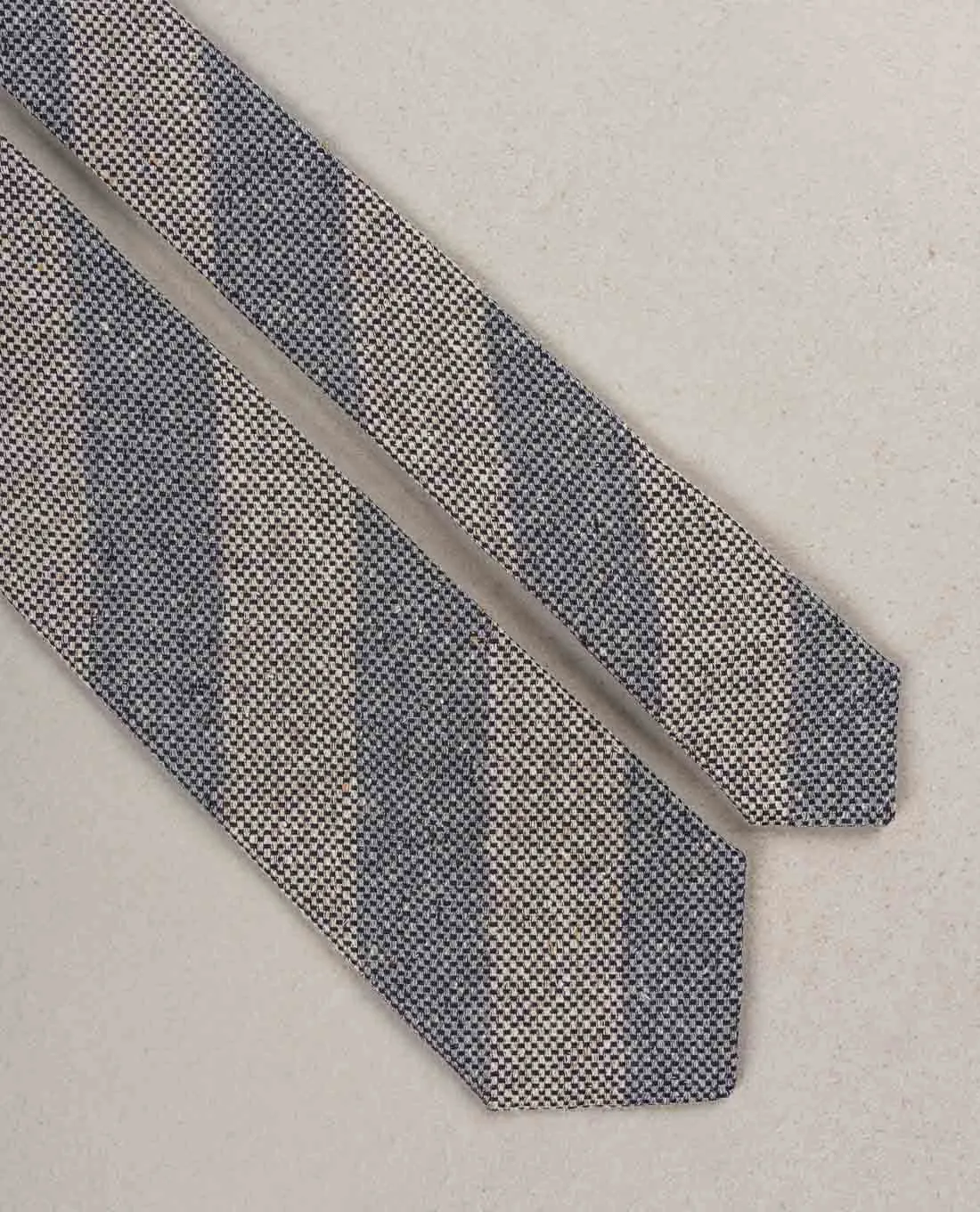 Striped Woven Donegal Silk Tie - grey and beige sold by Paolo Albizzati product image thumbnail 5