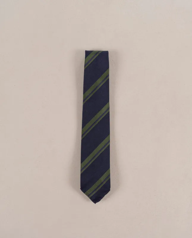 Stripe Silk Wool Tie - Navy blue and green sold by Paolo Albizzati