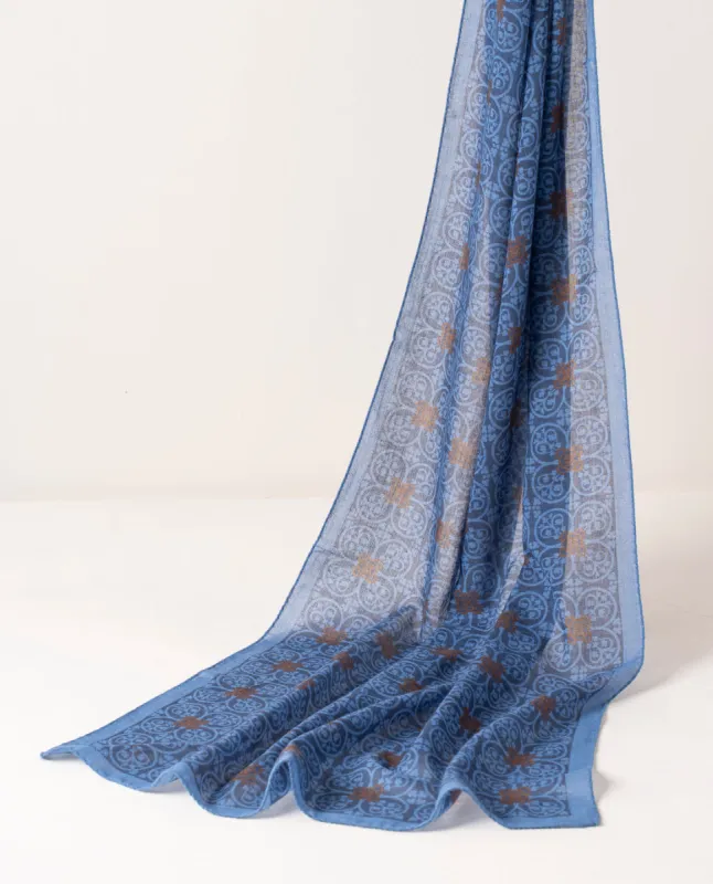 Soft Wool Scarf - Navy Blue Tile Print sold by Paolo Albizzati