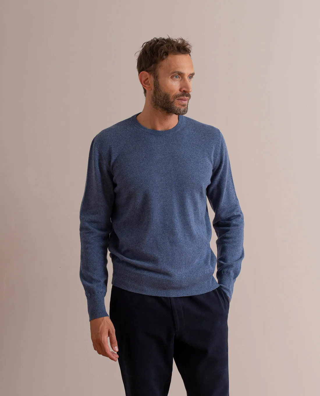 Pure Cashmere Sweater - Denim Blue Melange sold by Paolo Albizzati