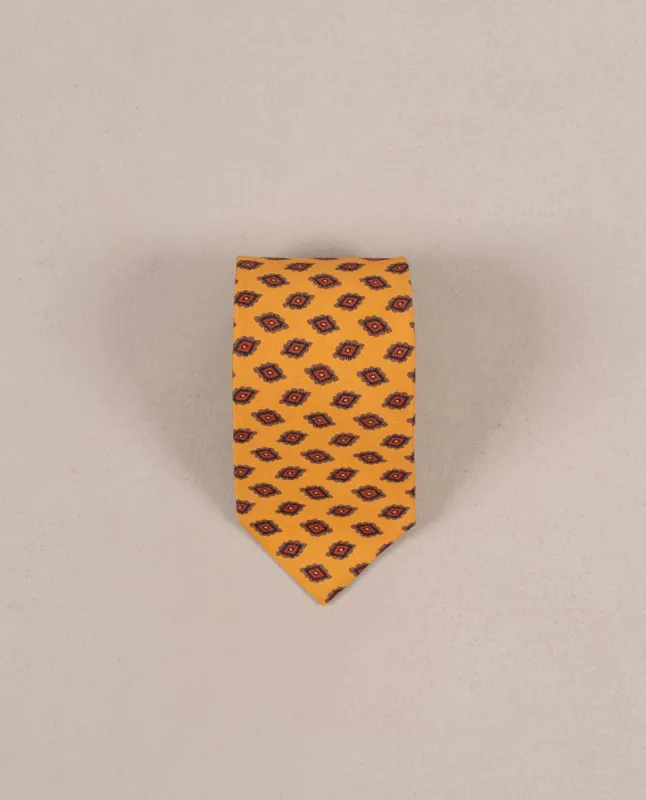Medallion Print Twill Silk Tie - Yellow sold by Paolo Albizzati