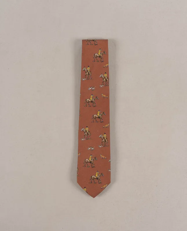 Hunting Scene Vintage Print Madder Silk Tie - Rust sold by Paolo Albizzati