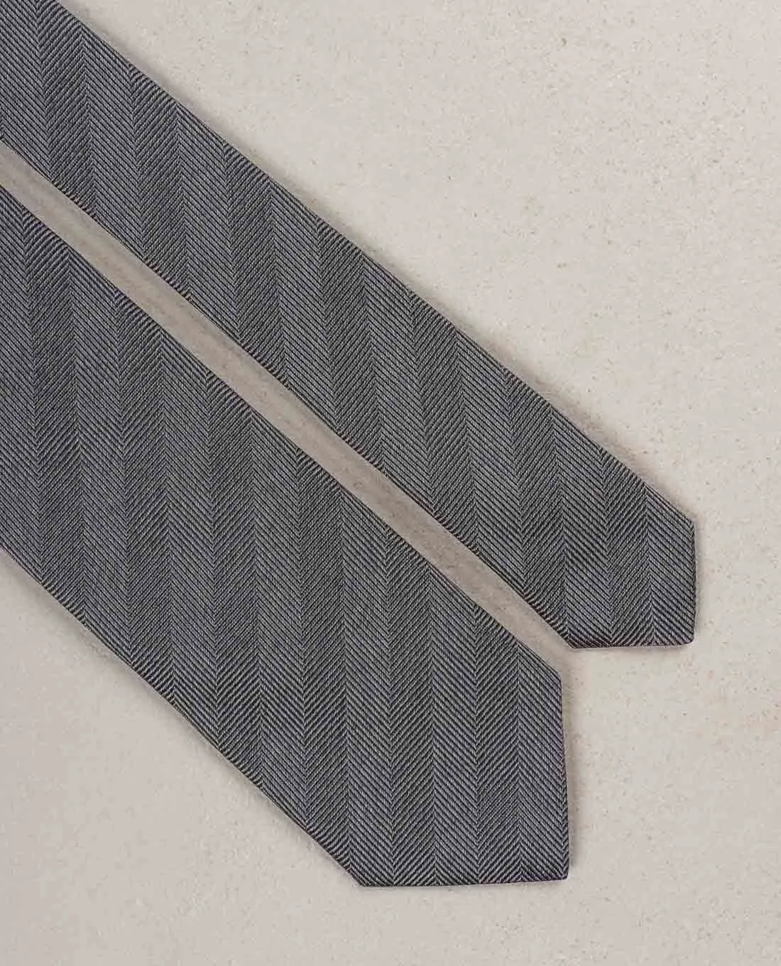 Herringbone Woven Silk Tie - Grey textured sold by Paolo Albizzati product image thumbnail 5