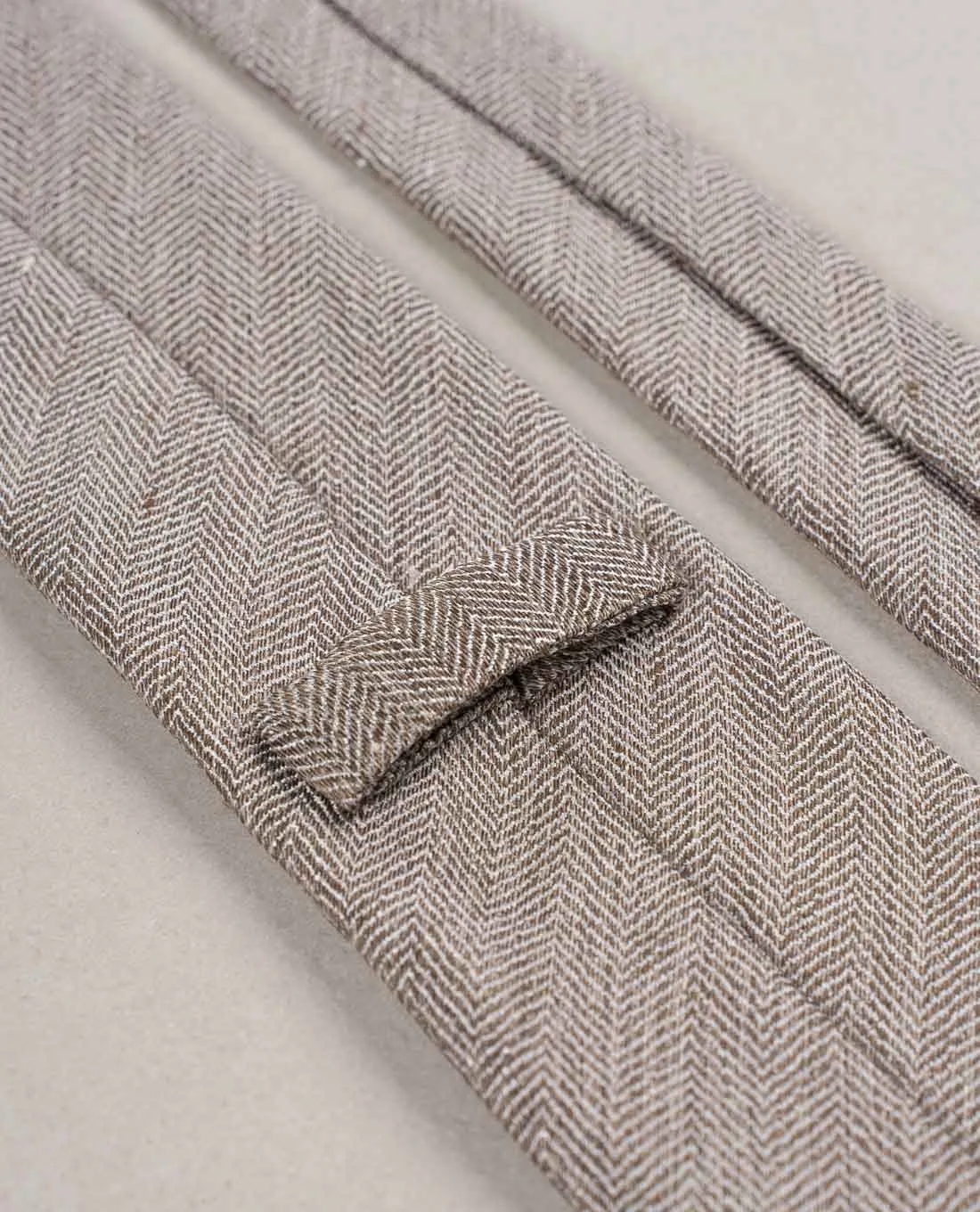 Herringbone Texture Silk Blend Woven Tie - Light brown sold by Paolo Albizzati product image thumbnail 5
