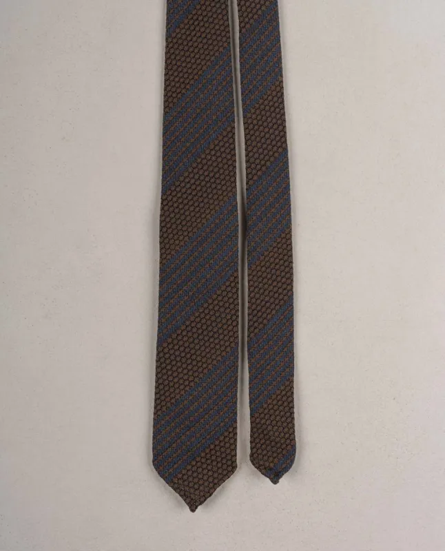 Grenadine Woven Donegal Silk Tie - brown and blue sold by Paolo Albizzati