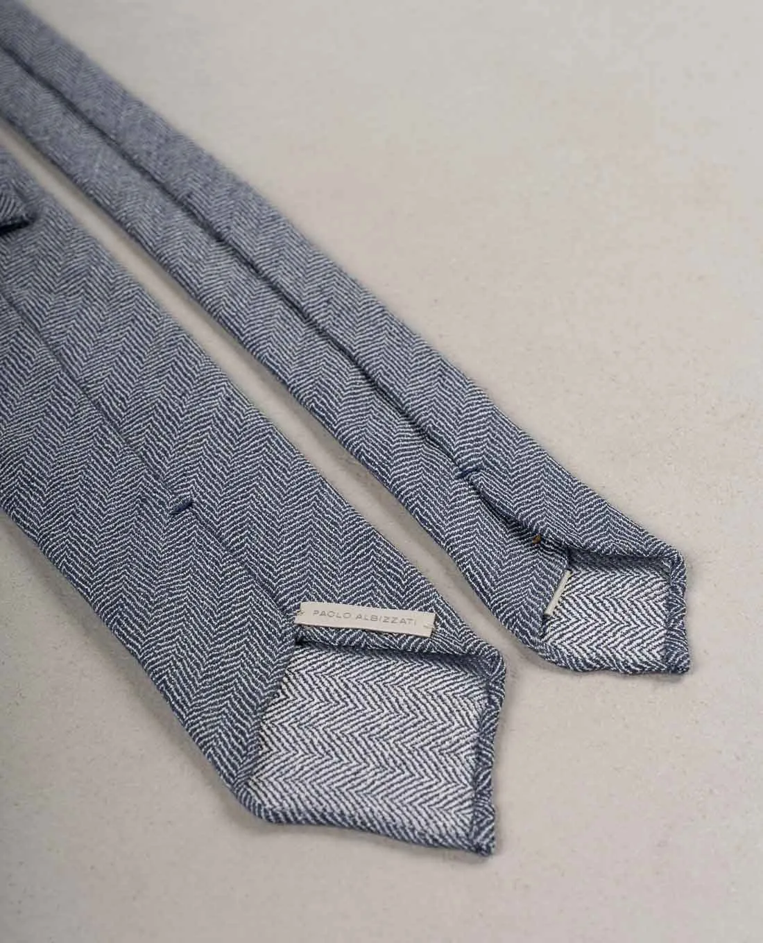 Herringbone Texture Silk Blend Woven Tie - Blue sold by Paolo Albizzati product image thumbnail 5