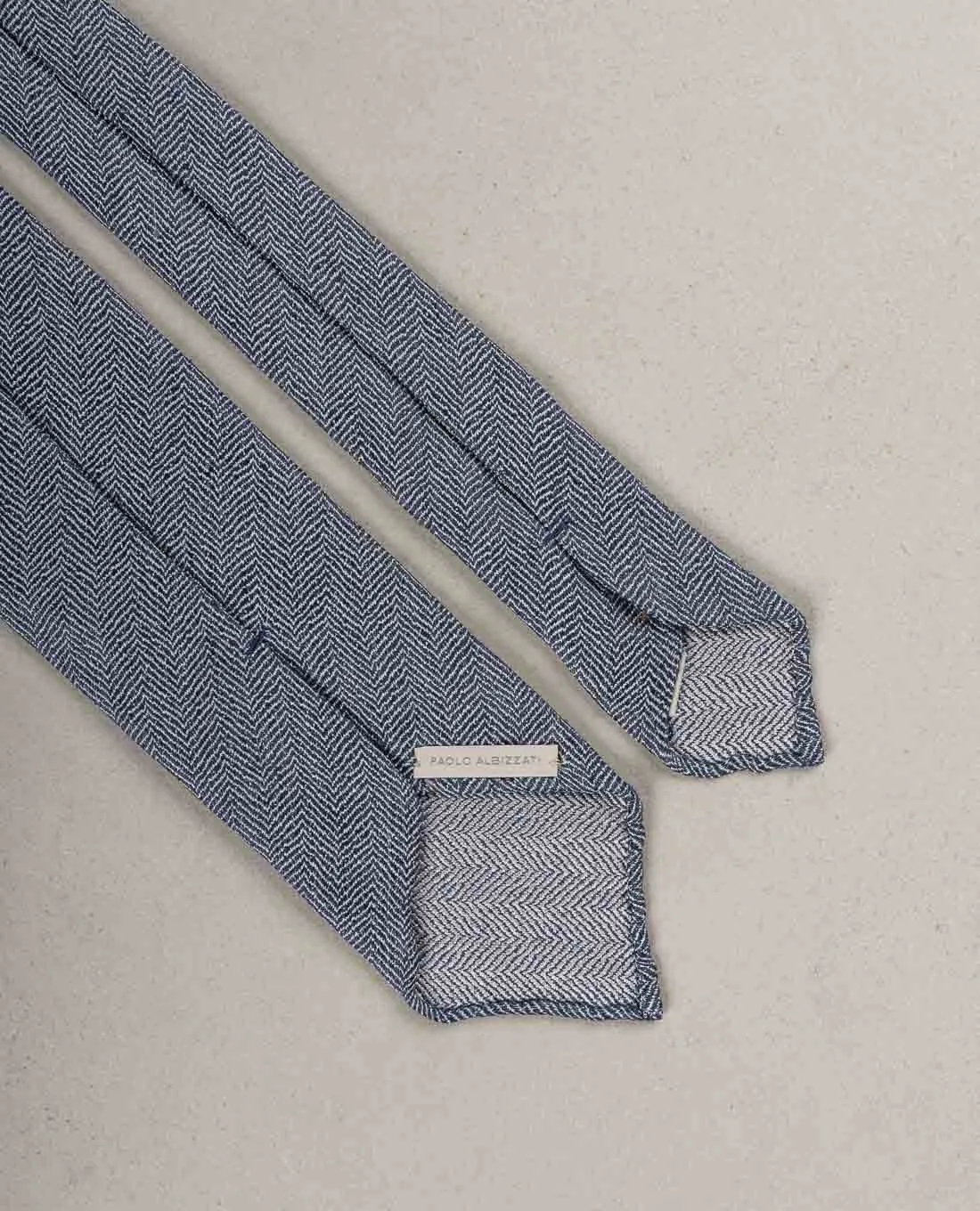 Herringbone Texture Silk Blend Woven Tie - Blue sold by Paolo Albizzati product image thumbnail 4