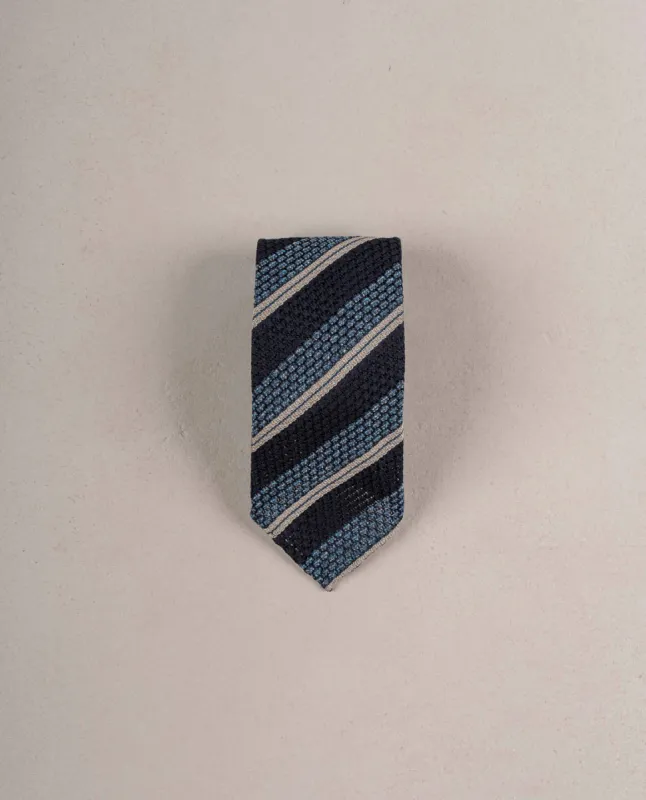 Grenadine Woven Donegal Silk Tie - Navy blue sold by Paolo Albizzati