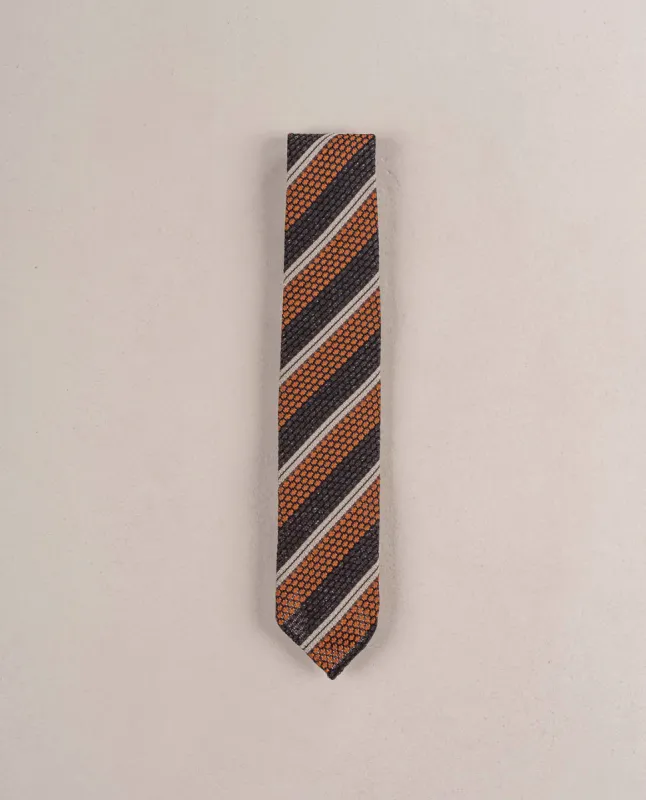 Grenadine Woven Donegal Silk Tie - Brown and rust sold by Paolo Albizzati
