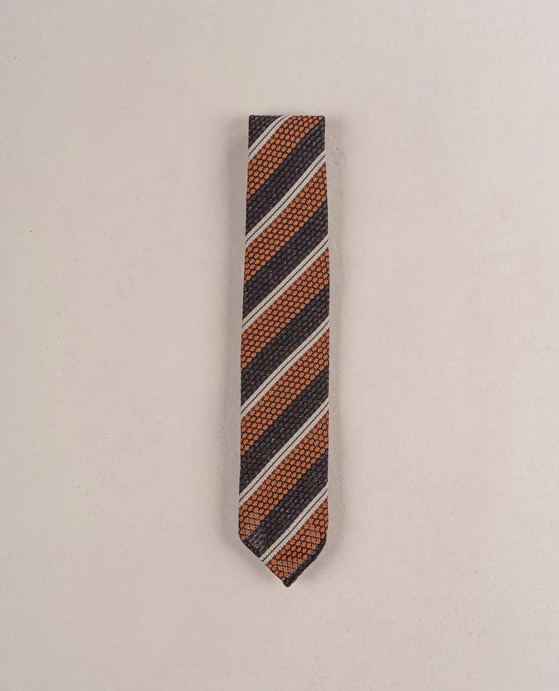 Grenadine Woven Donegal Silk Tie - Brown and rust sold by Paolo Albizzati