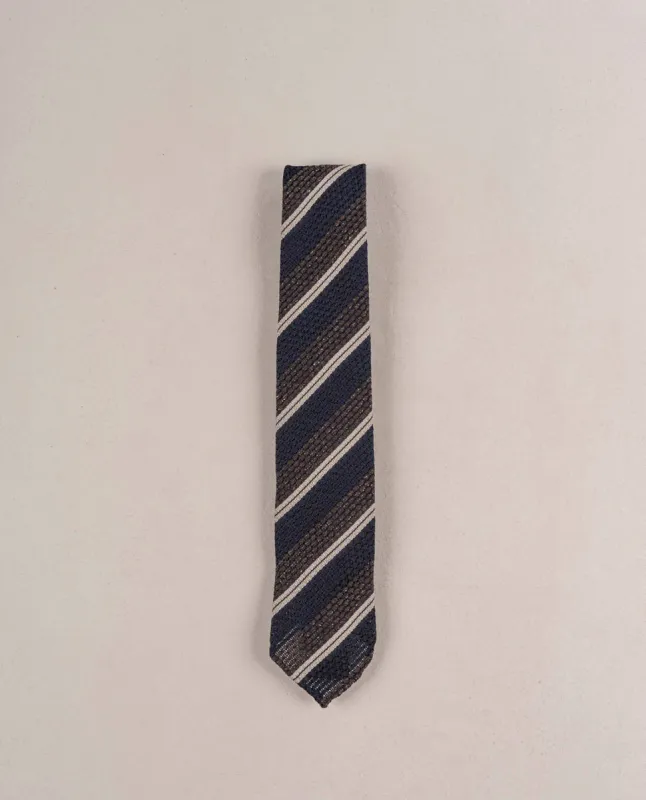 Grenadine Woven Donegal Silk Tie - Brown and blue sold by Paolo Albizzati
