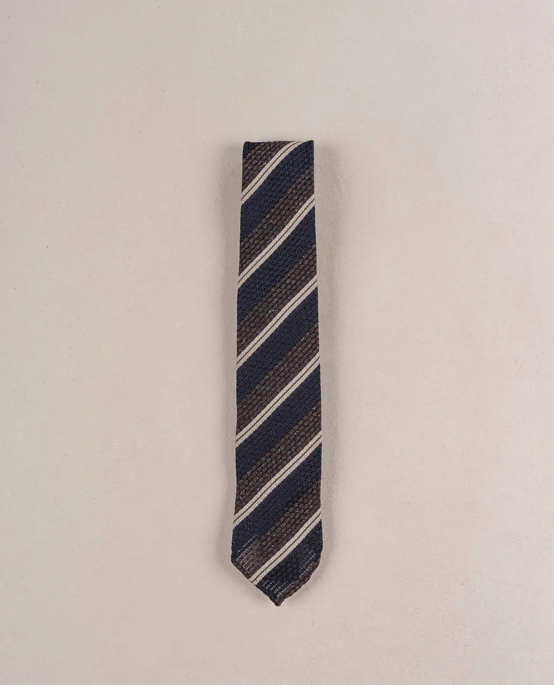 Grenadine Woven Donegal Silk Tie - Brown and blue sold by Paolo Albizzati