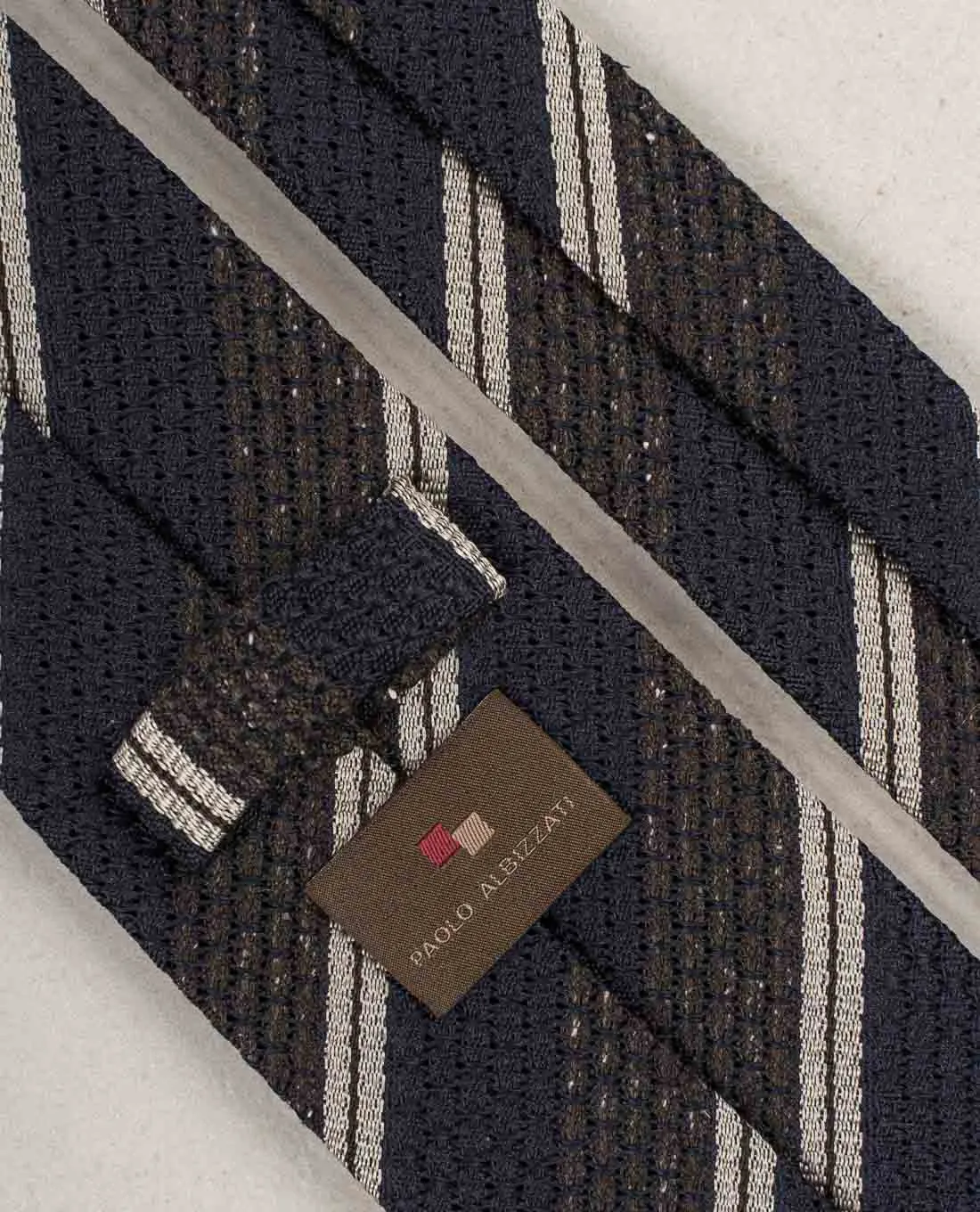 Grenadine Woven Donegal Silk Tie - Brown and blue sold by Paolo Albizzati product image thumbnail 4