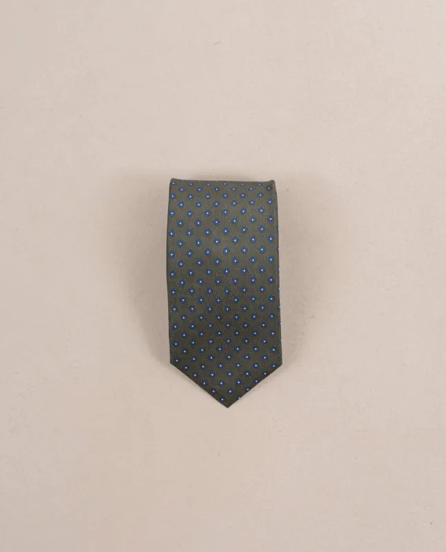 Green Micro Medallion Print Twill Silk Tie - Green sold by Paolo Albizzati