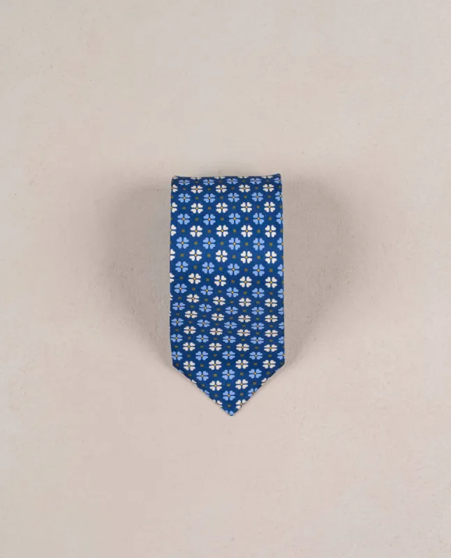 Floral Print Twill Silk Tie - Navy blue and white sold by Paolo Albizzati