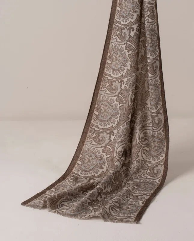 Wool Printed Scarf - Off-White and Brown Melange Paisley sold by Paolo Albizzati
