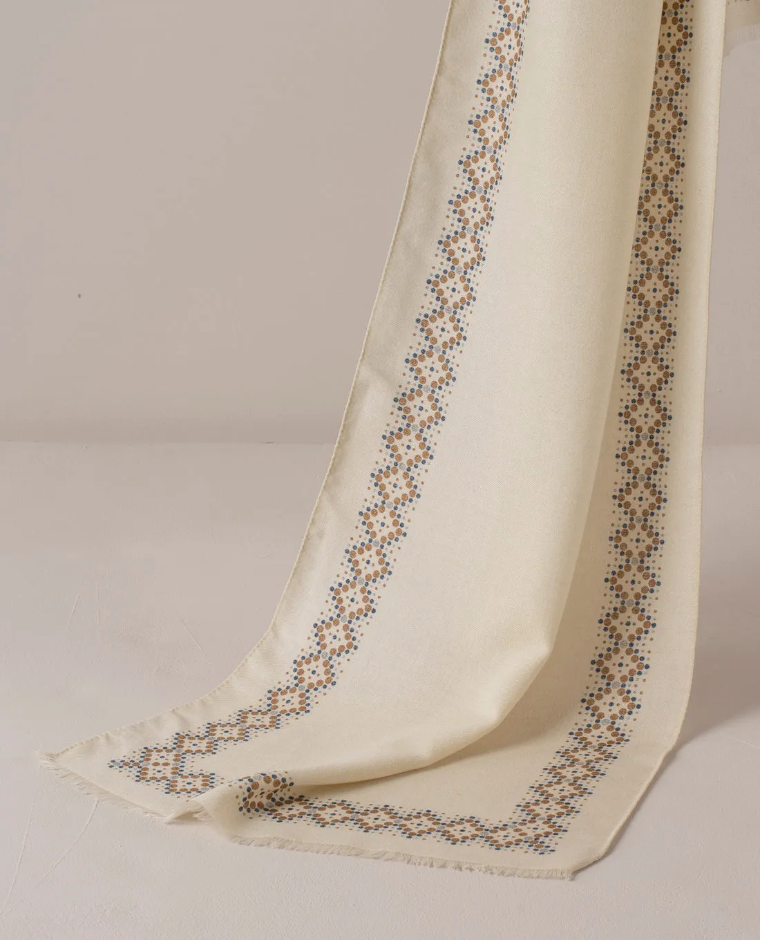 Wool Printed Scarf - Off-White with Dotted Motif sold by Paolo Albizzati