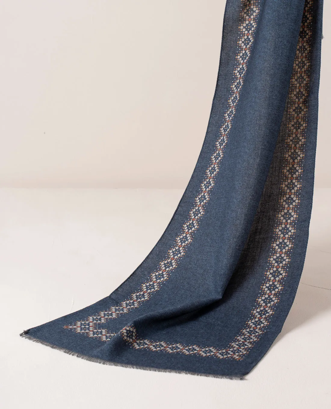 Wool Printed Scarf - Blue Melange with Dotted Motif sold by Paolo Albizzati