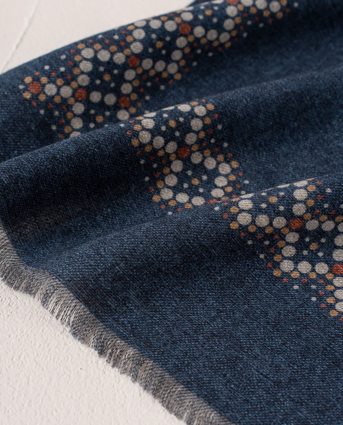 Wool Printed Scarf - Blue Melange with Dotted Motif sold by Paolo Albizzati product image thumbnail 3