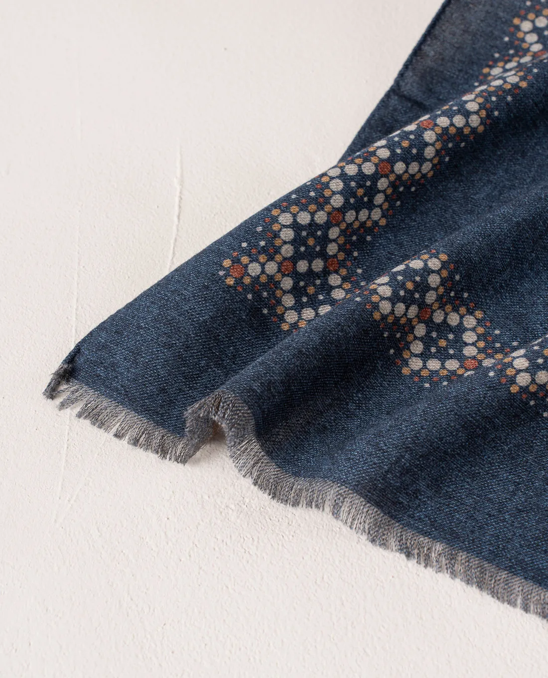 Wool Printed Scarf - Blue Melange with Dotted Motif sold by Paolo Albizzati product image thumbnail 2